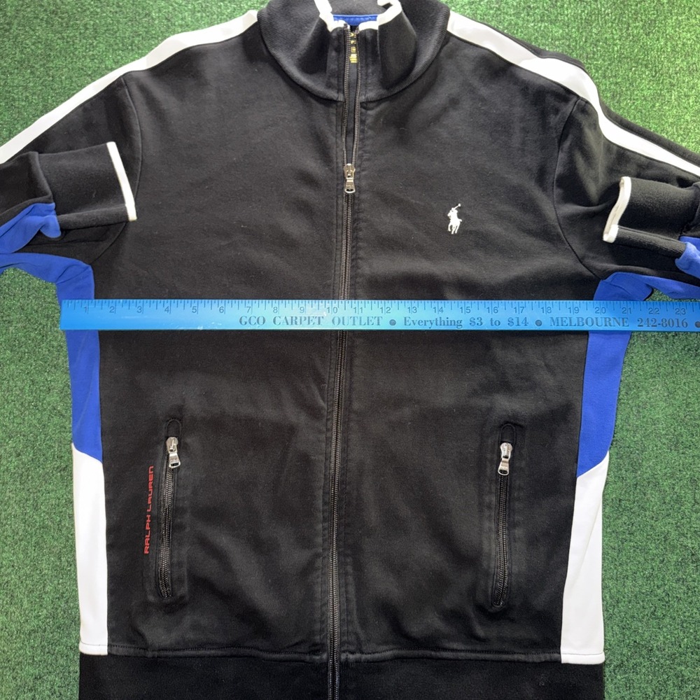 Polo Ralph Lauren Track Jacket Men M Black Full Zip Striped Stretch Cotton - Picture 4 of 7